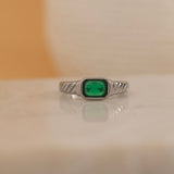 silver emerald signet ring for women. Waterproof