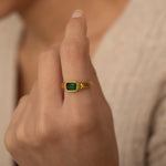 Gold Signet Emerald ring for everday 