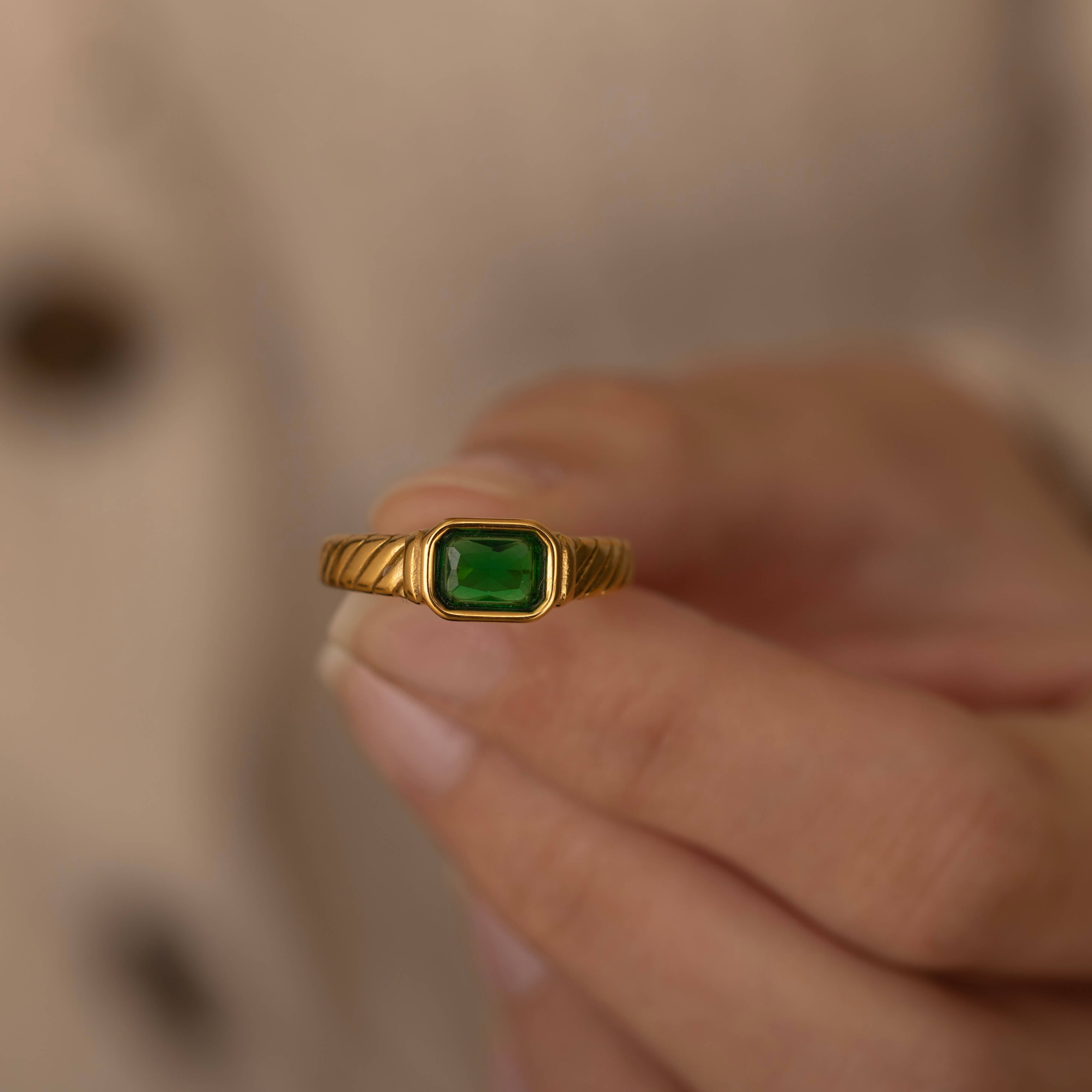 Emerald Signet Ring, Gold Ring and Green Gemstone Everyday waterproof ring