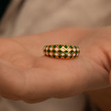 Checkerboard Ring - Green and White