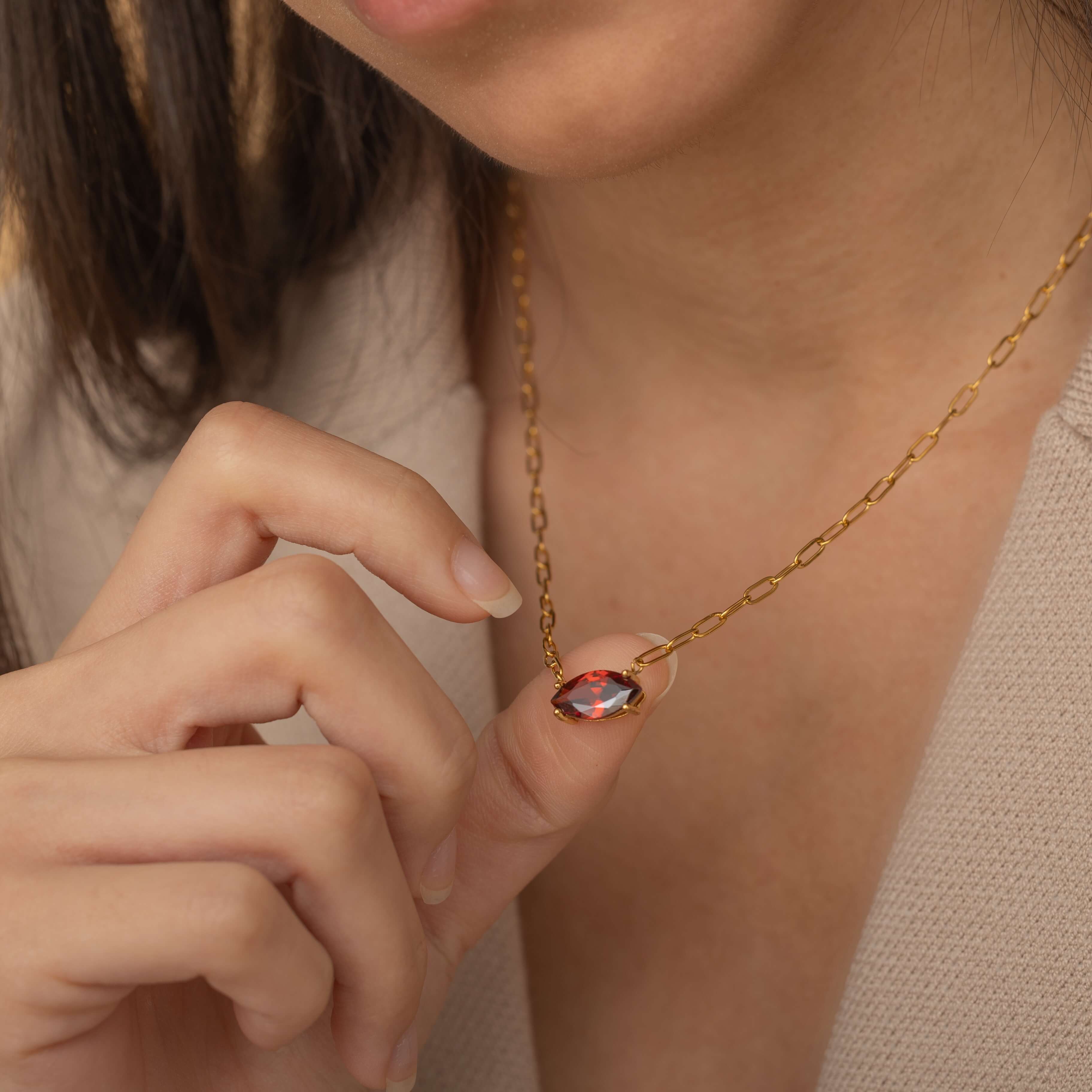 Marquise Garnet Gold Necklace