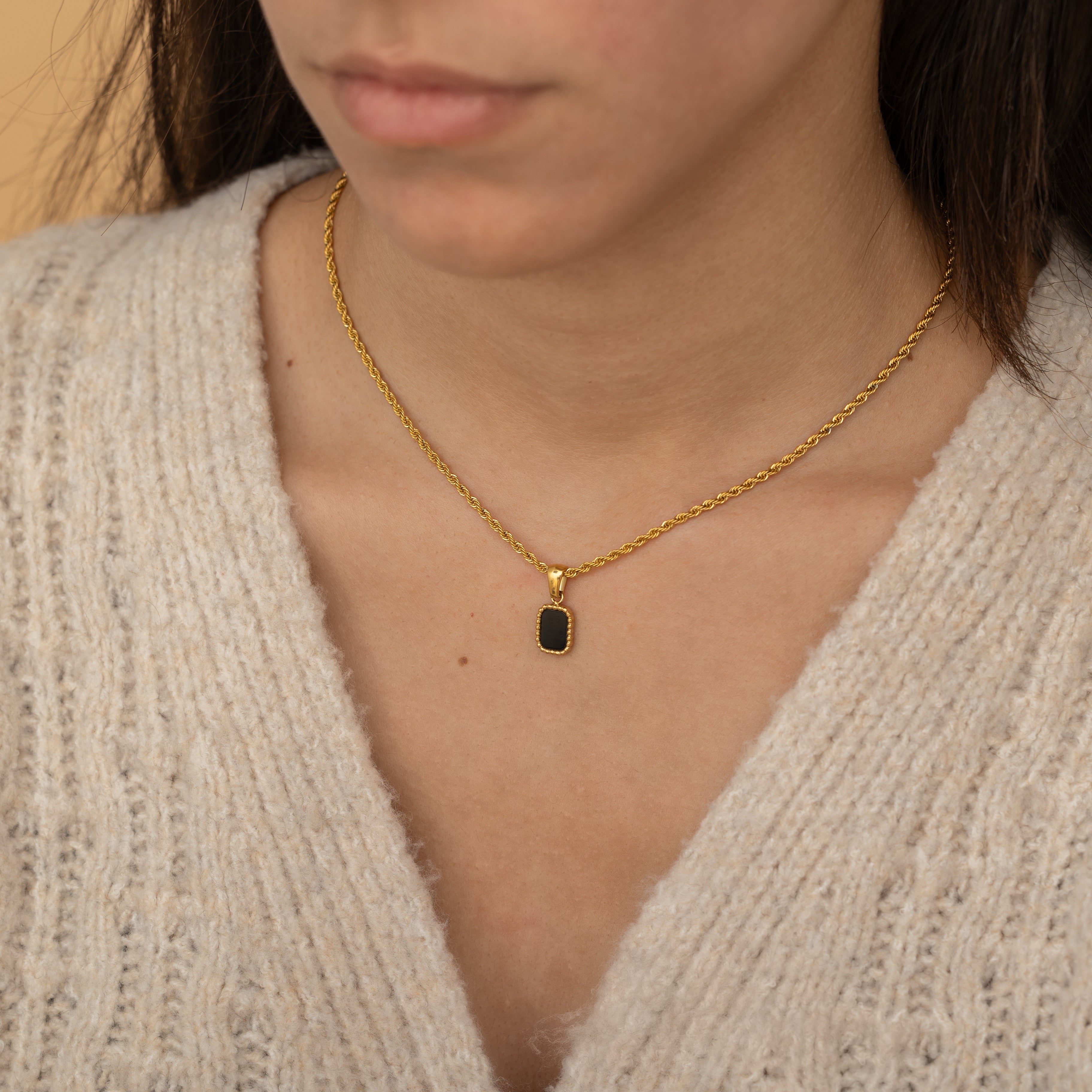 Gold Black Stone Onyx Necklace for Everyday Wear