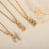 Dainty Gold Pearl Initial Necklace for Women. Waterproof and tarnish Free