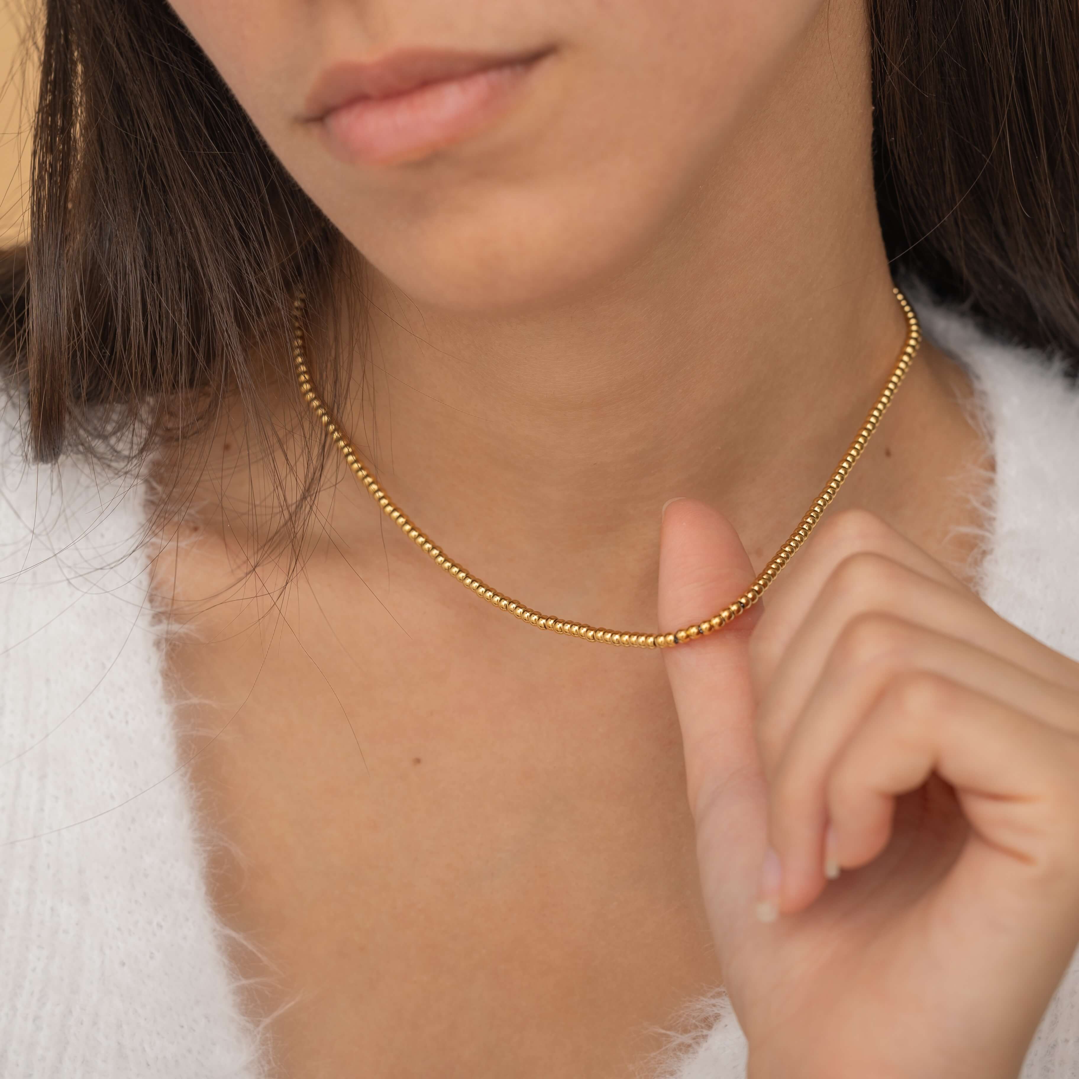 Dainty Gold Beads Chain Necklace for LAyering. Waterproof and Tarnish Free Jewelry