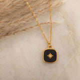 Gold Black Stone Onyx North Star Necklace with singapore chain