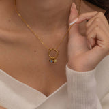 Customizable necklace with multiple colorful birthstone charms, personalized family jewelry