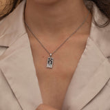 Silver the star tarot necklace with cubic zirconia accents and an onyx  back stone, symbolizing hope, inspiration, and spiritual guidance 