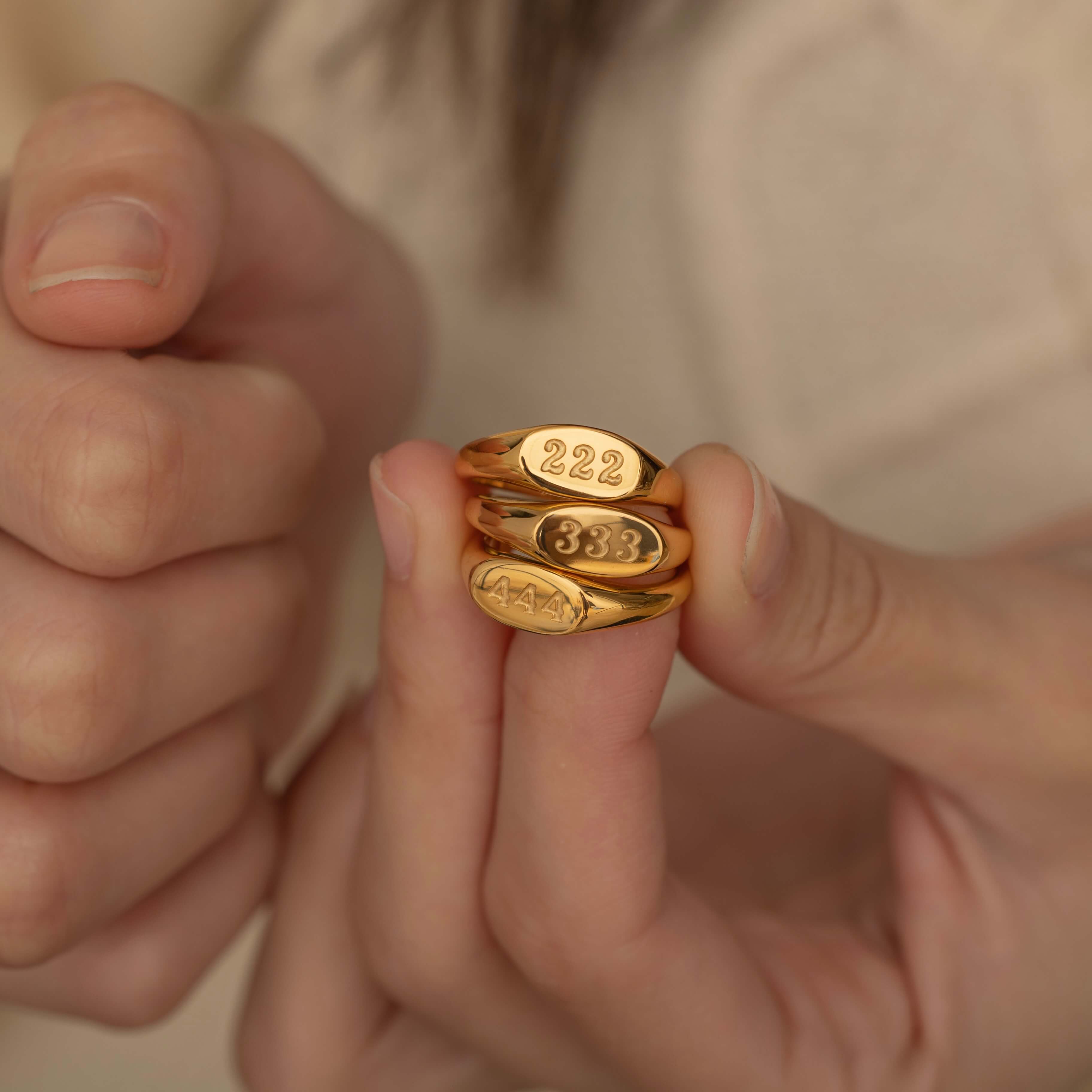 Angel Number Signet Ring - Luck Protection Number in 18K Gold Filled ...
