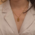 Dainty Gold Engraved Zodiac Card Necklace for Women. rectangular Aquarius Engraved zodiac