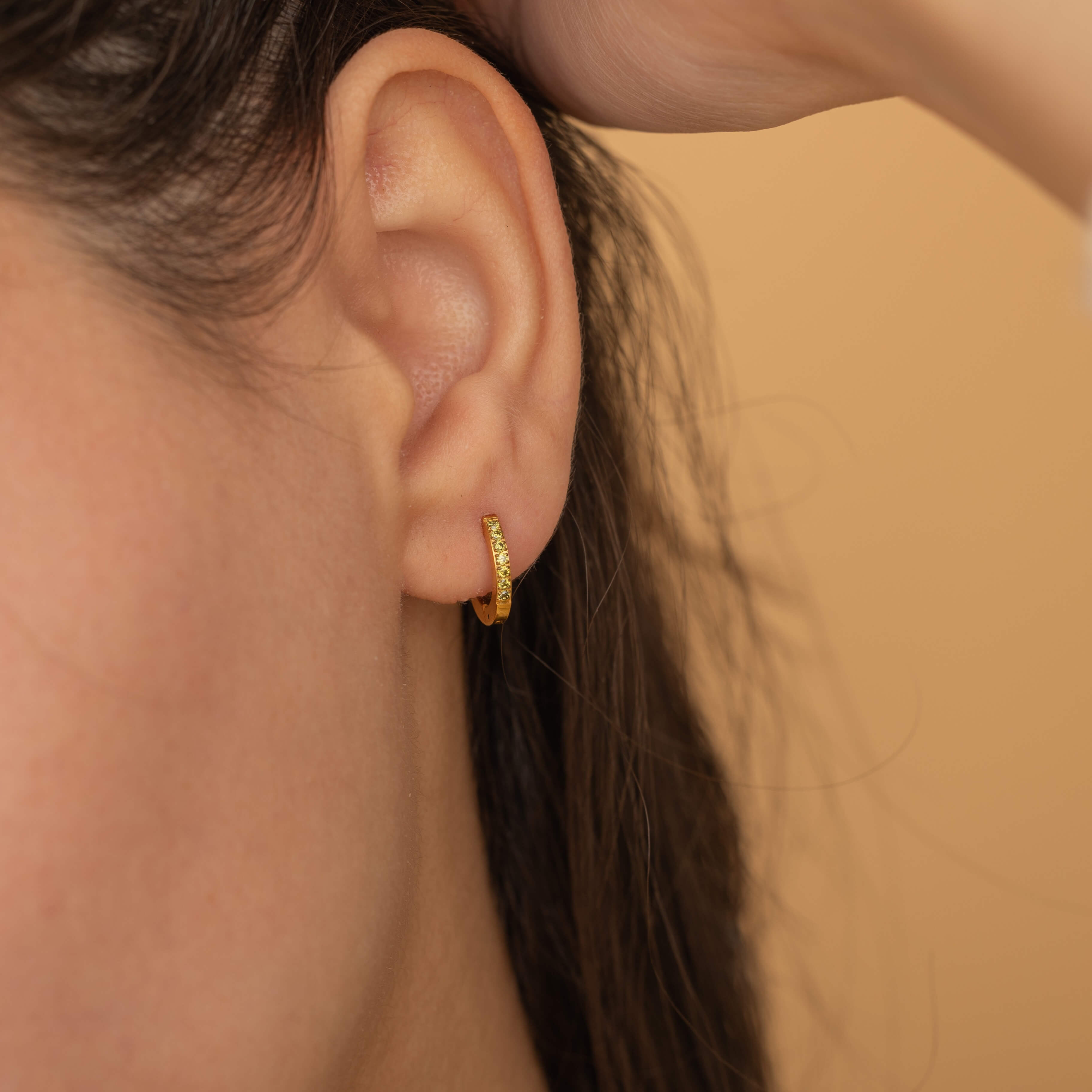 peridot august birthstone huggie hoop earrings