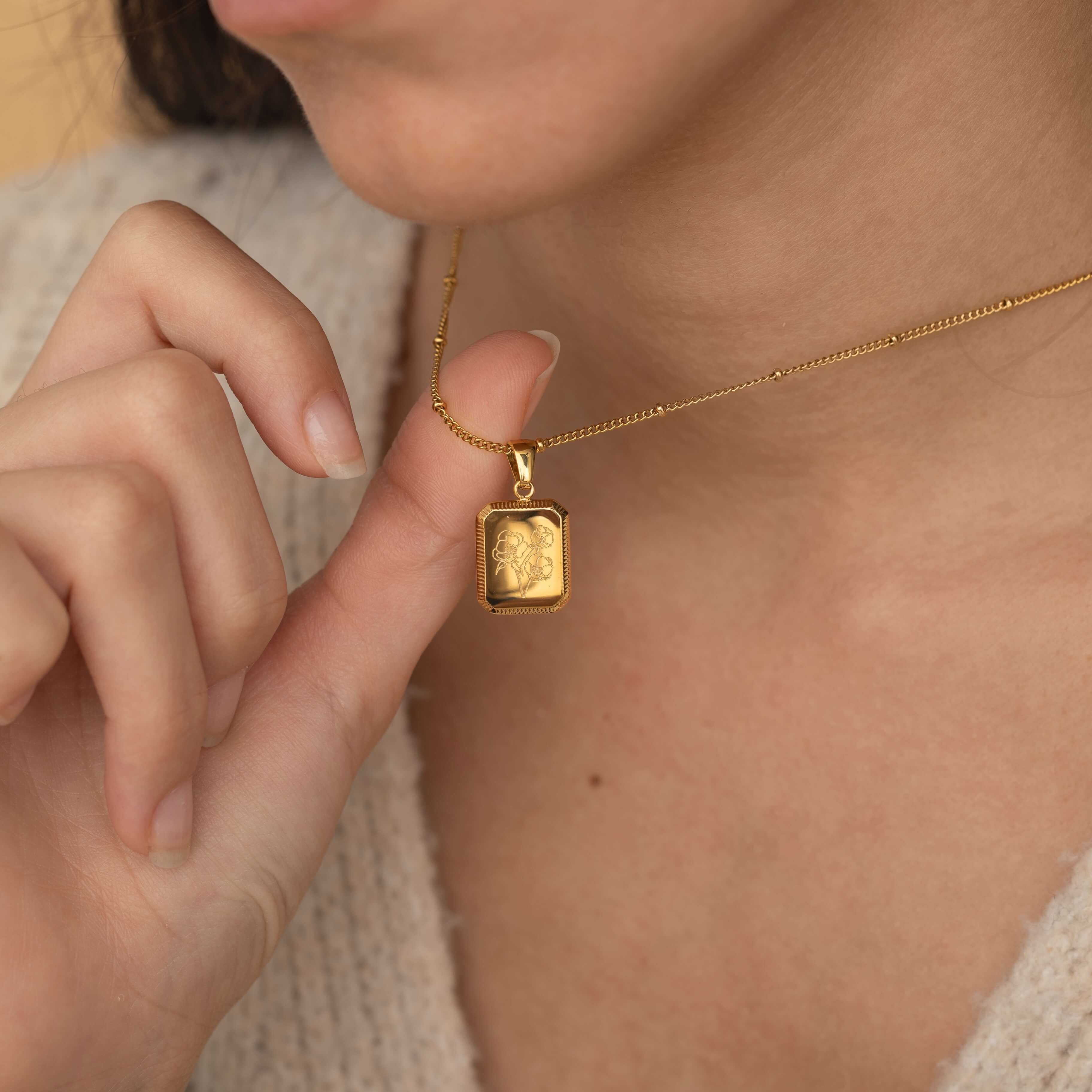 Gold august birth flower with a satellite chain necklace