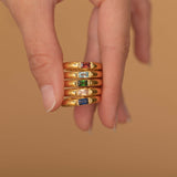 gold baguette birthstone rings perfect for stacking.