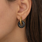 gold onyx gemstone huggie star hoops