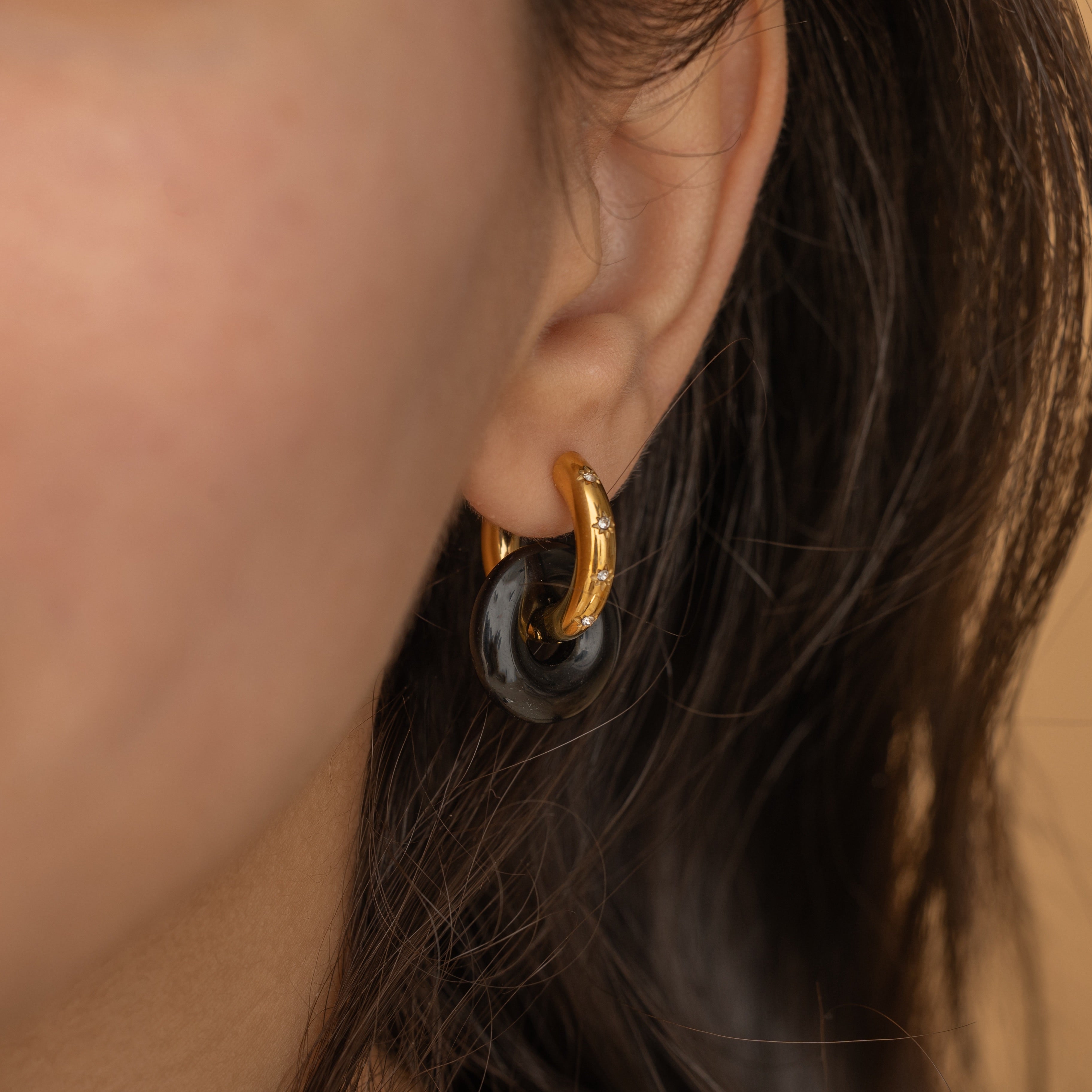 tarnish free black onyx gemstone earrings hoops