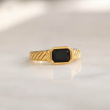 tarnish free gold onyx black stone ring for women. 