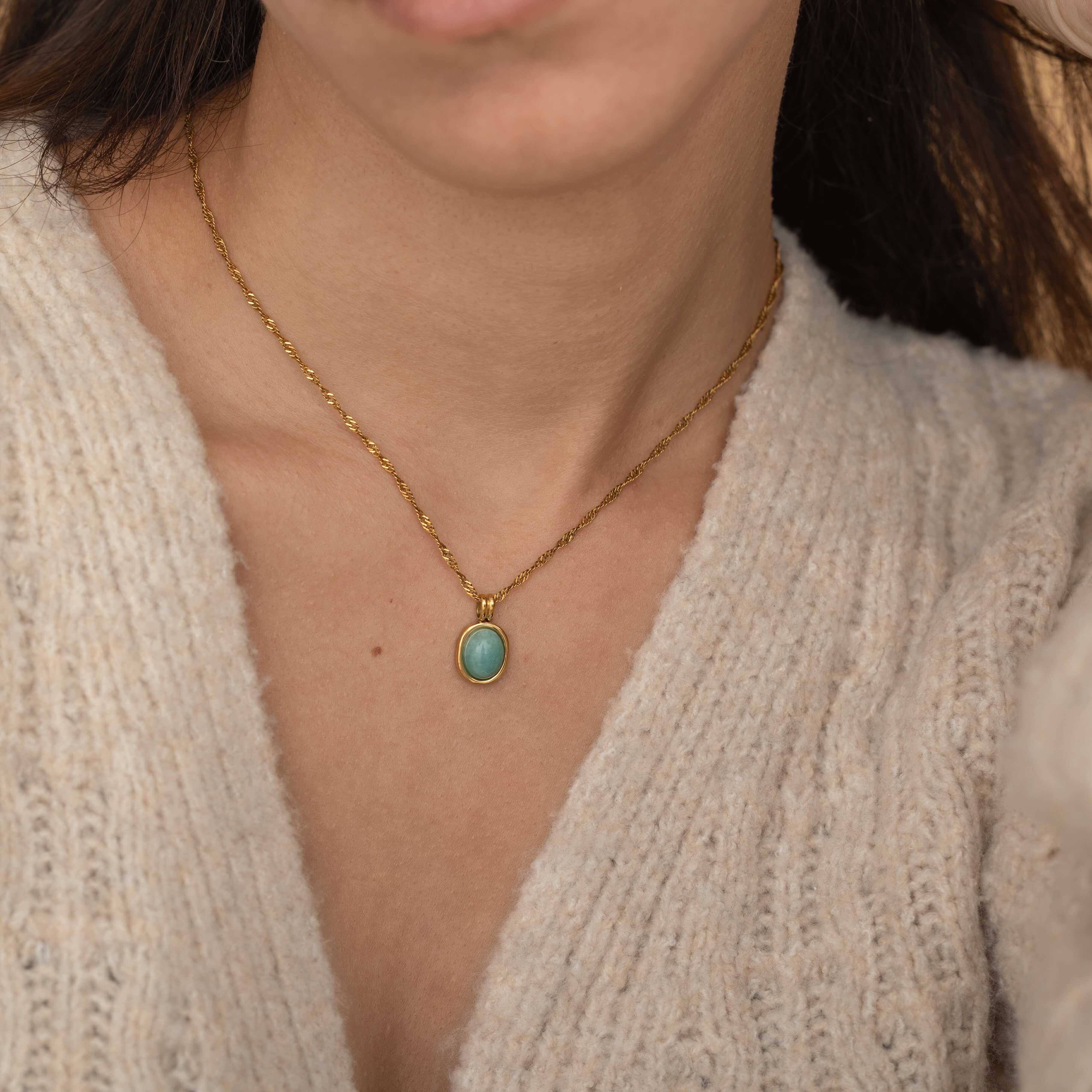 blue amazonite charm necklace for women