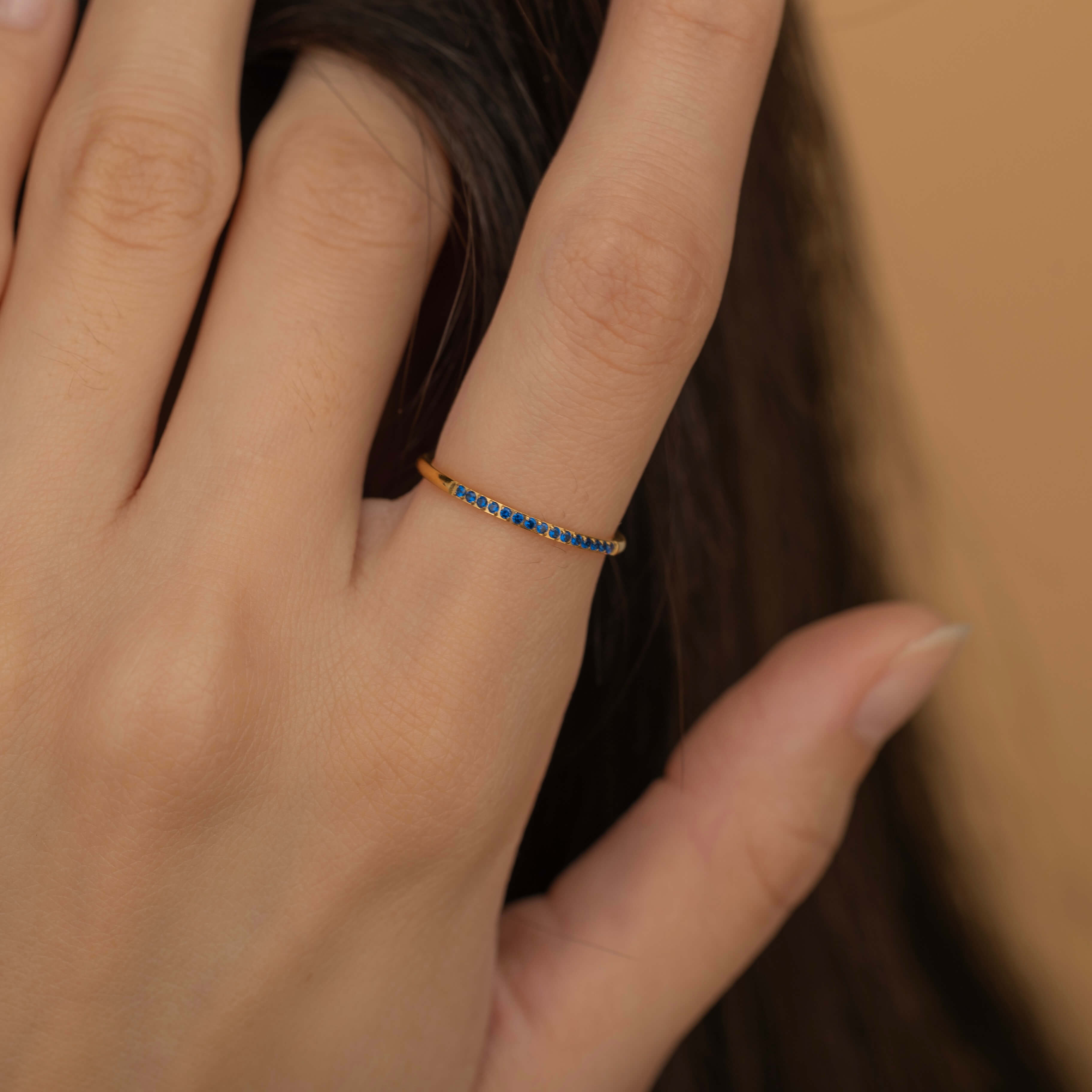 Sapphire gemstone eternity Ring for Everyday. Waterproof and Tarnish Free Jewelry