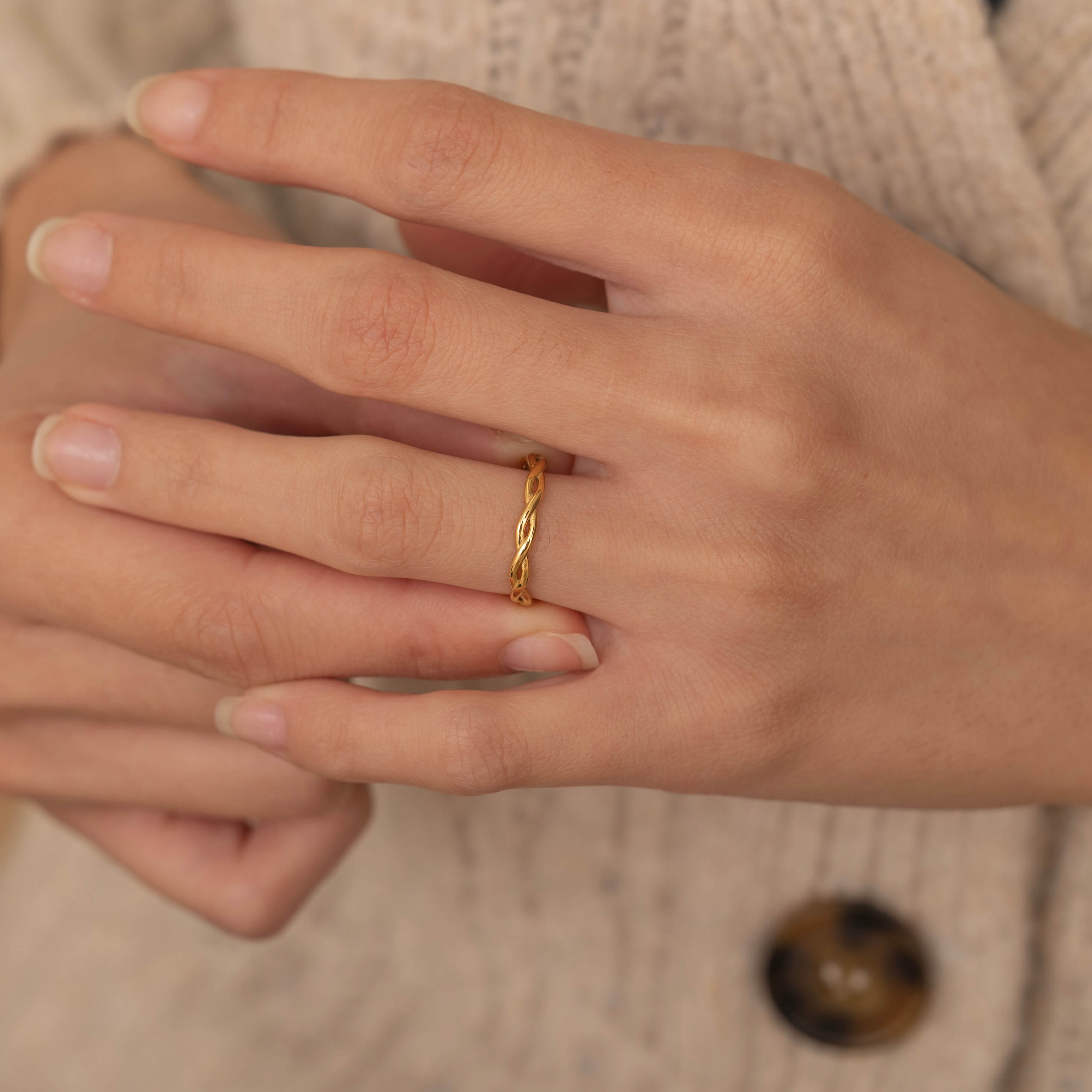 gold braided minimalist band ring for everyday wear