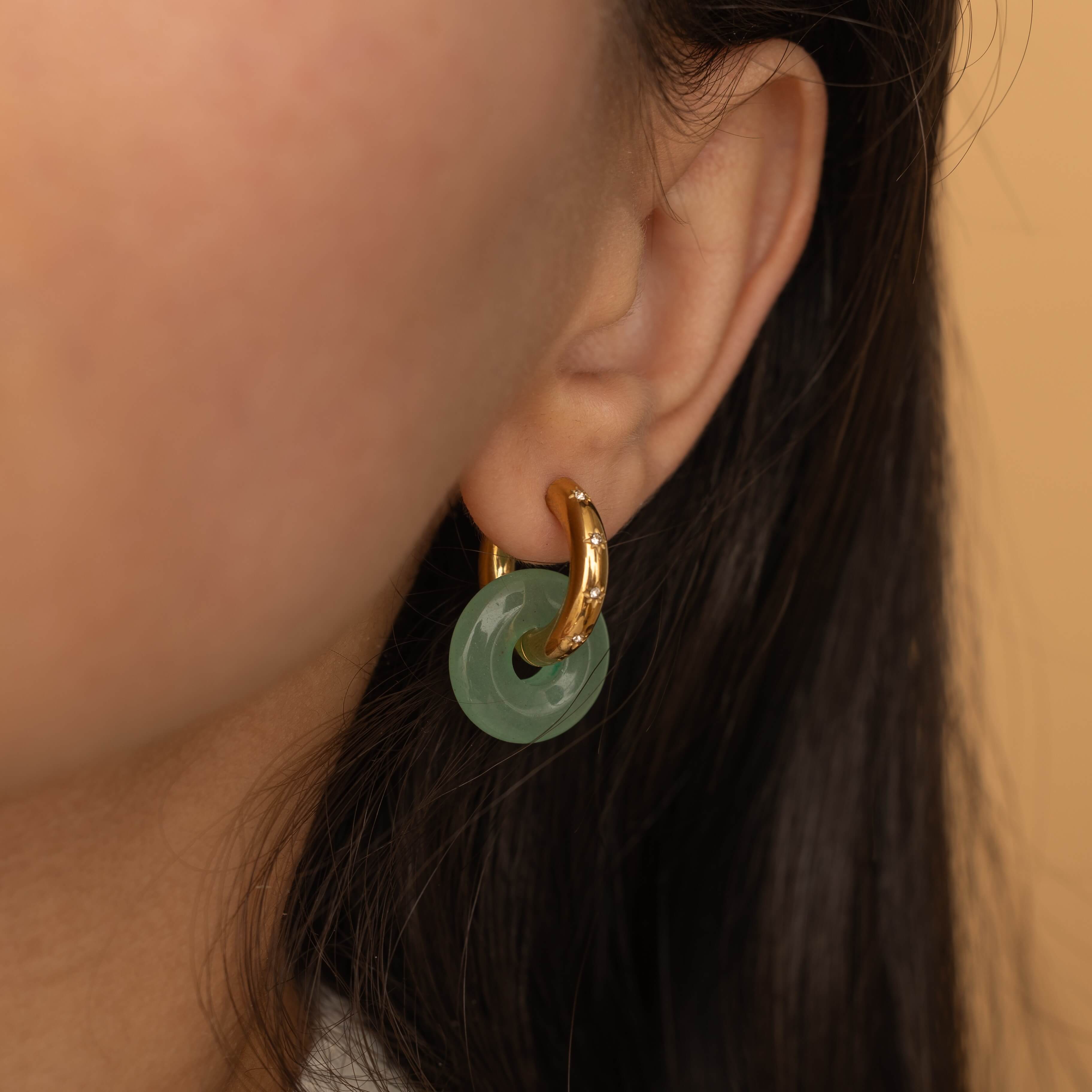 chunky gold green gemstone earrings