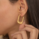 large rectangle gold ribbed hoop earrings 