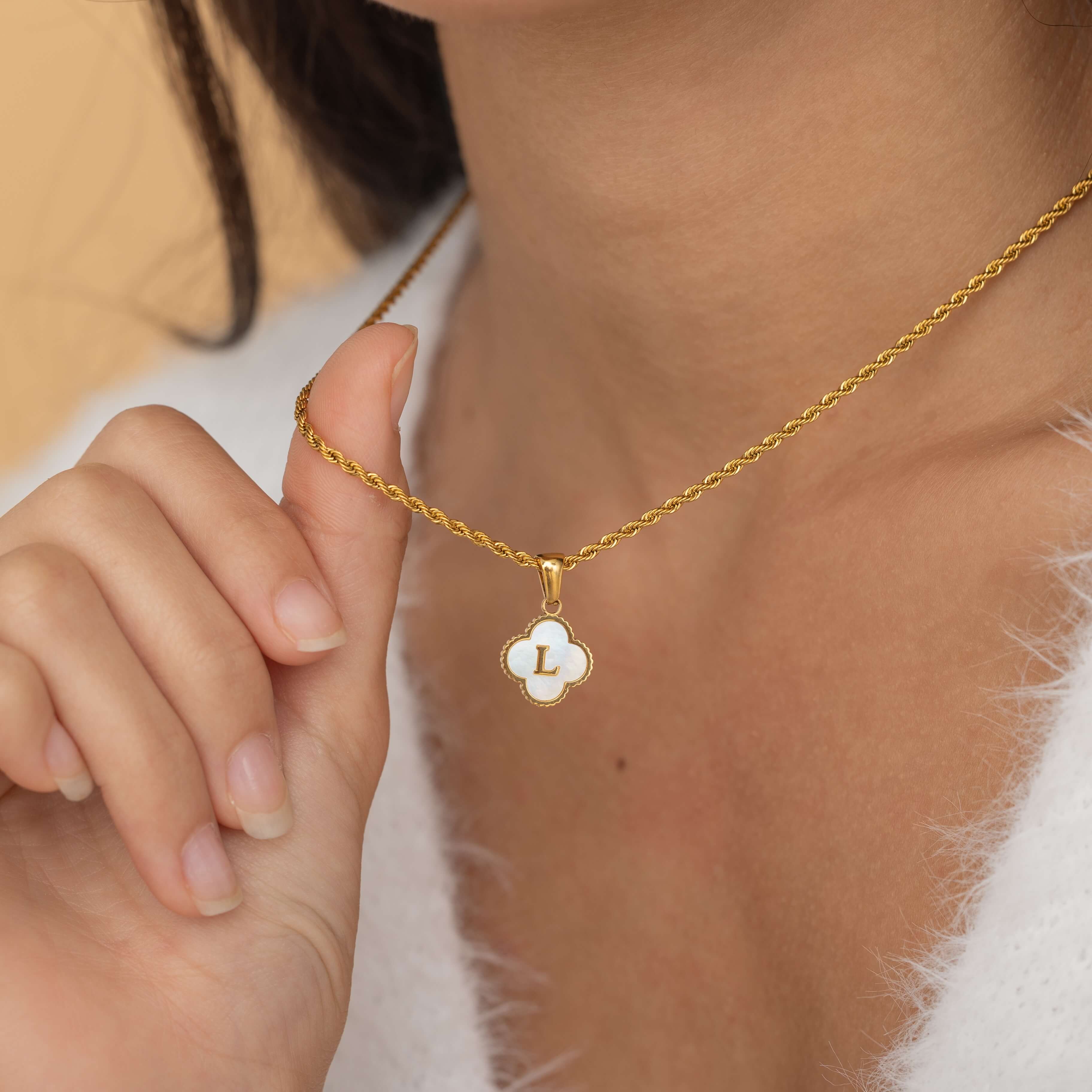 Gold Clover Initial Necklace for Women Tarnish Free and Waterproof jewelry