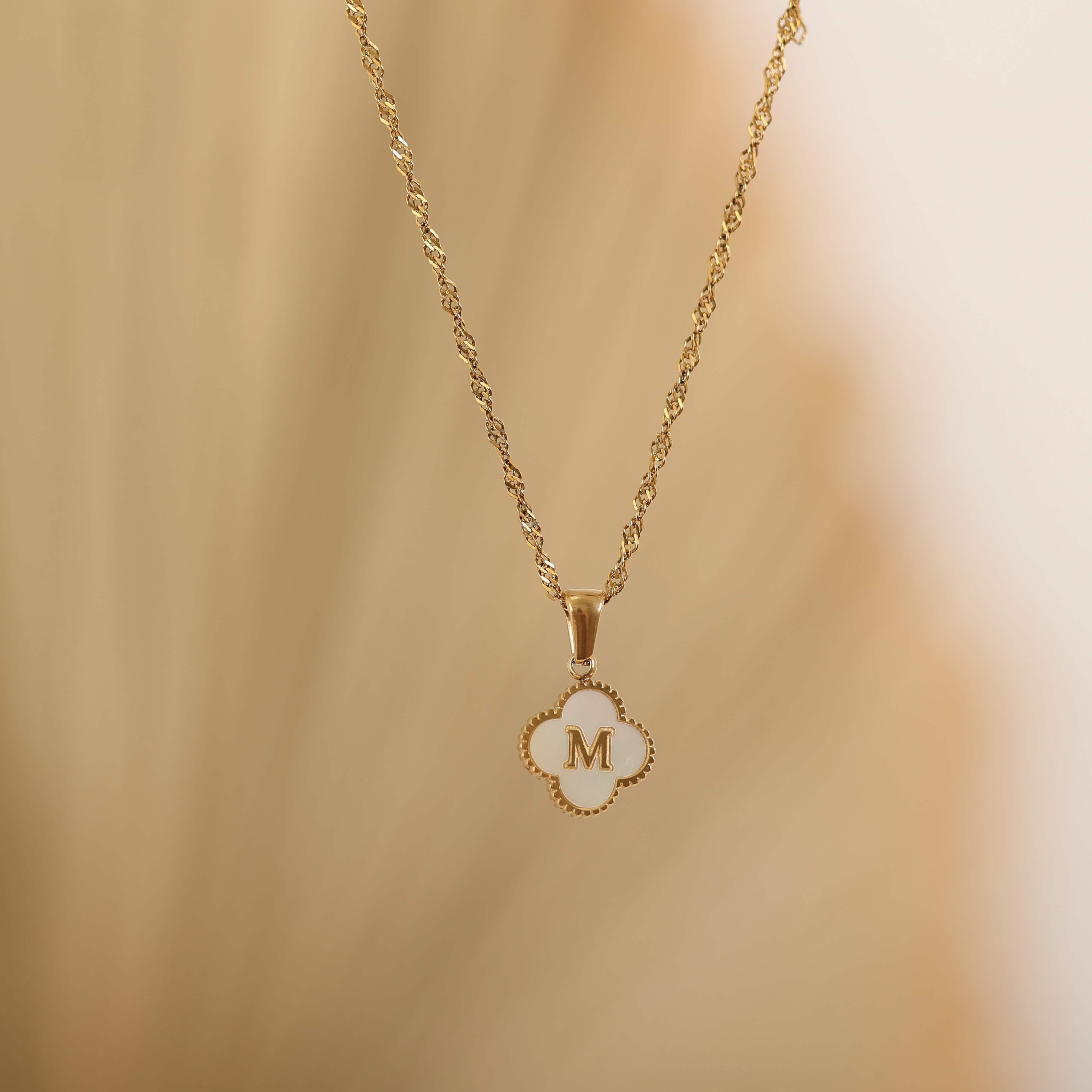 Gold Clover Initial Necklace for Women Tarnish Free and Waterproof jewelry