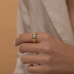 Bold Dome Checkered Ring with Colorful Enamel Patterns, green, white, blue, yellow and orange. Perfect waterproof ring for everyday