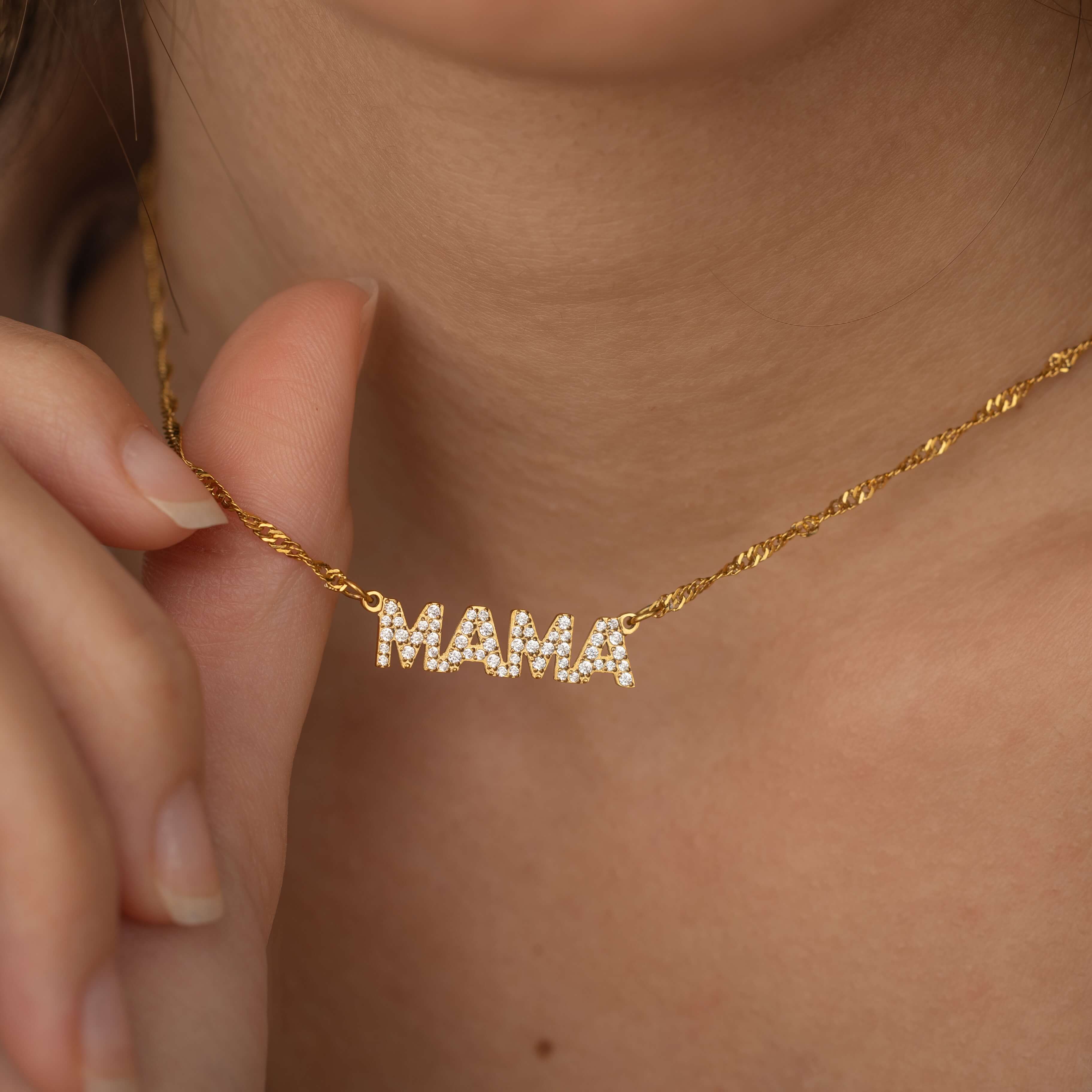 Gold Mom Necklace with twist chain jewelry