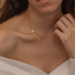 Gold Custom side initial necklace with custom chain styles. It is waterproof and tarnish free. 