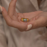 Bold Dome Checkered Ring with Colorful Enamel Patterns, green, white, blue, yellow and orange. Perfect waterproof ring for everyday