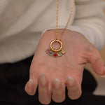 Customizable necklace with multiple colorful birthstone charms, personalized family jewelry