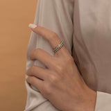 Dainty Black and White Checkered Board Band Ring 