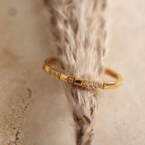 minimalist dainty gold diamond crystal ring for women. it is tarnish free and hypoallergenic 