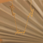 Gold Filled Multiple Name Necklace for Mom. Small Script Three Name Necklace 