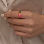 Dainty Gold Dome checkered board ring in green and pink. Tarnish Free and waterproof ring