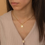 Gold Mother of Pearl Square Gemstone Necklace for Everyday