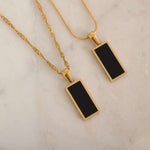 Gold Dainty  Black Stone Onyx rectangle Necklace for Women