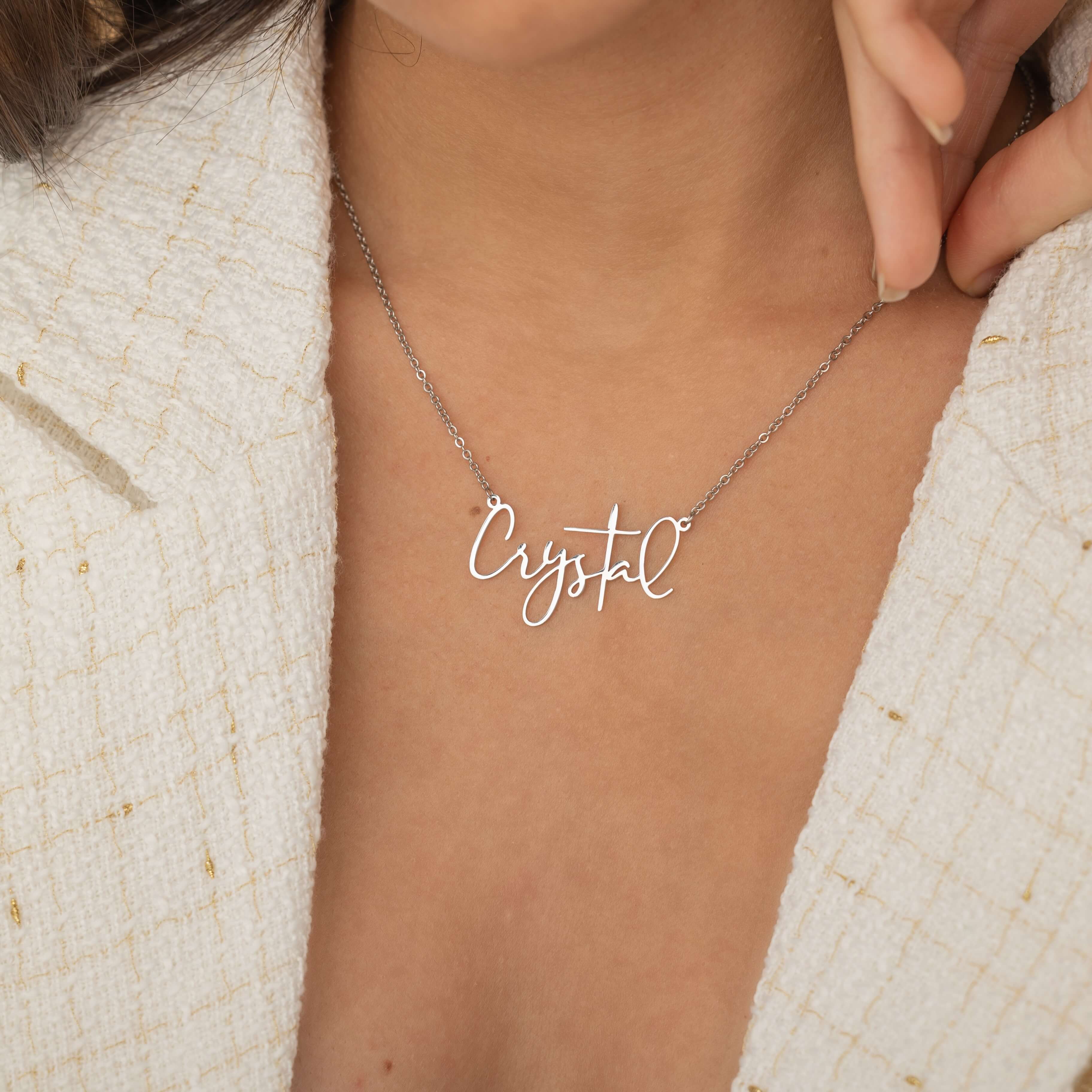 Dainty Silver Custom Name Necklace with Round Box Chain