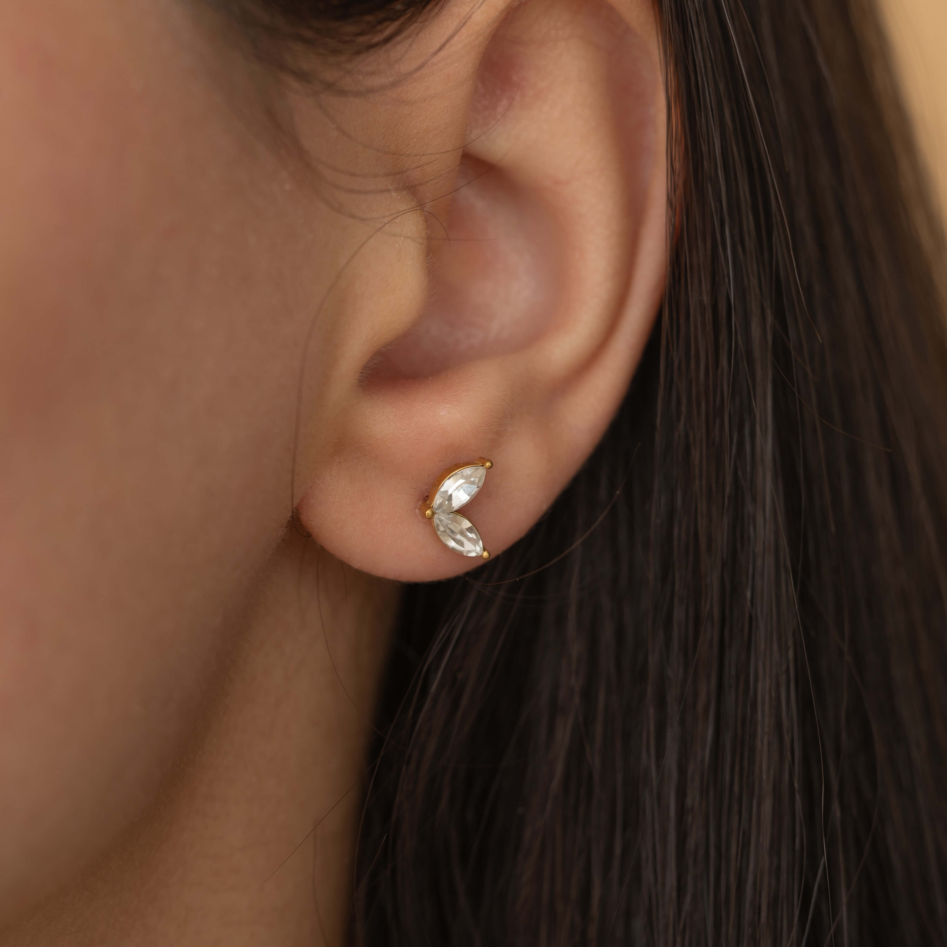 gold diamond marquise stud earrings 