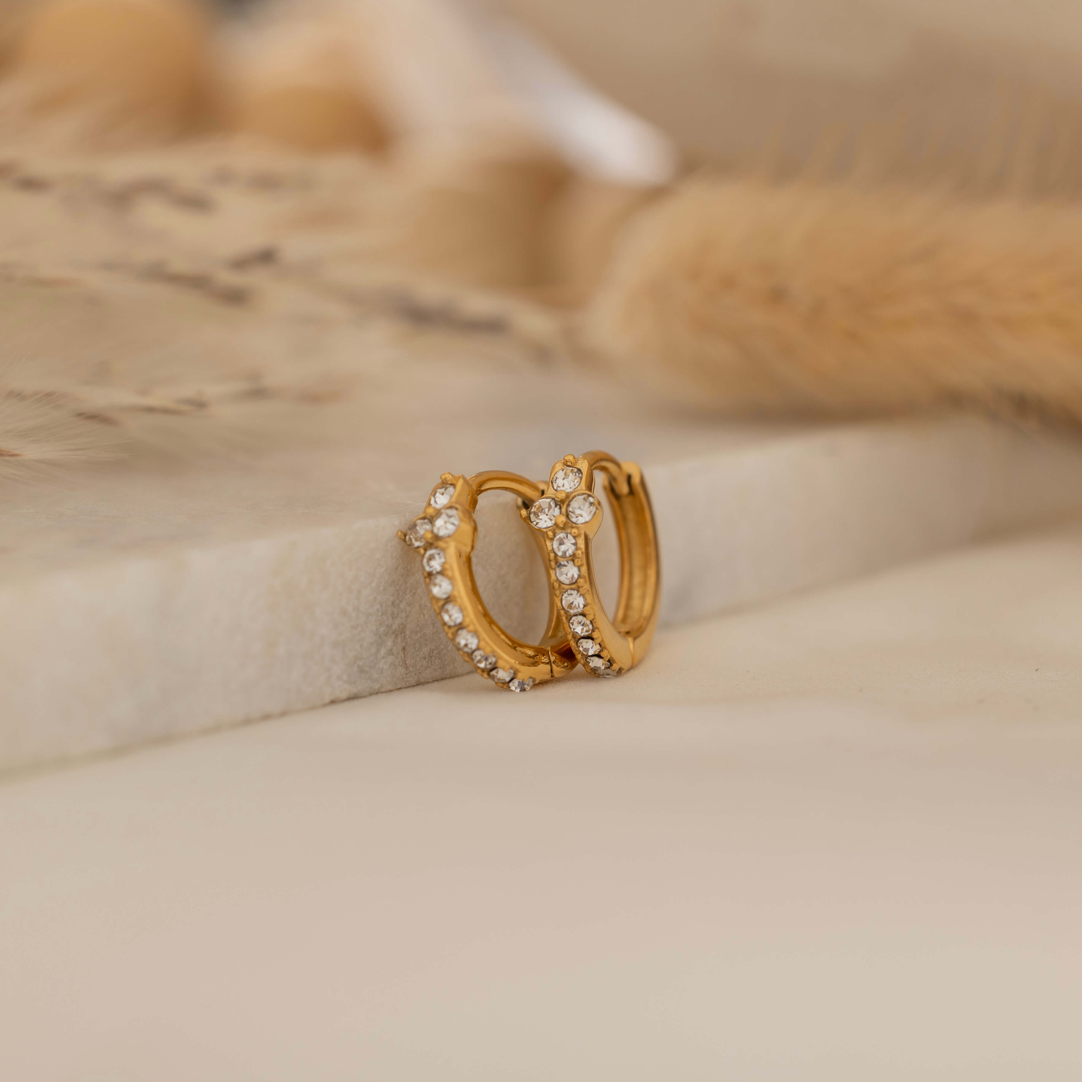 gold diamond huggie hoops