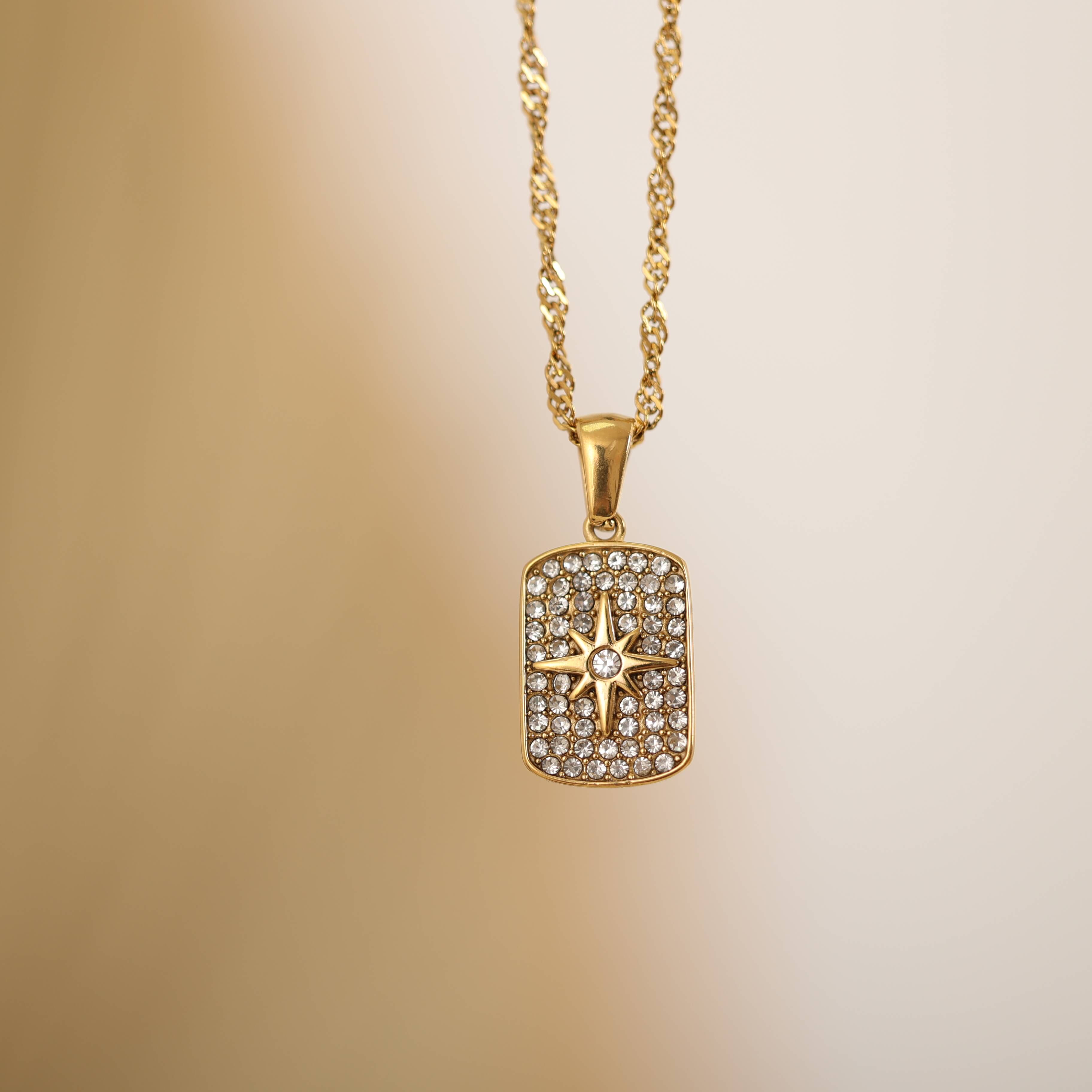 Dainty Gold North Star Necklace with Diamond 