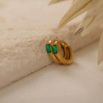 emerald baguette huggie earrings