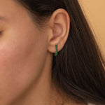 minimalist everyday wear anti tarnish gold emerald huggies earrings