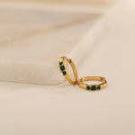 dainty triple stone green gemstone hoops