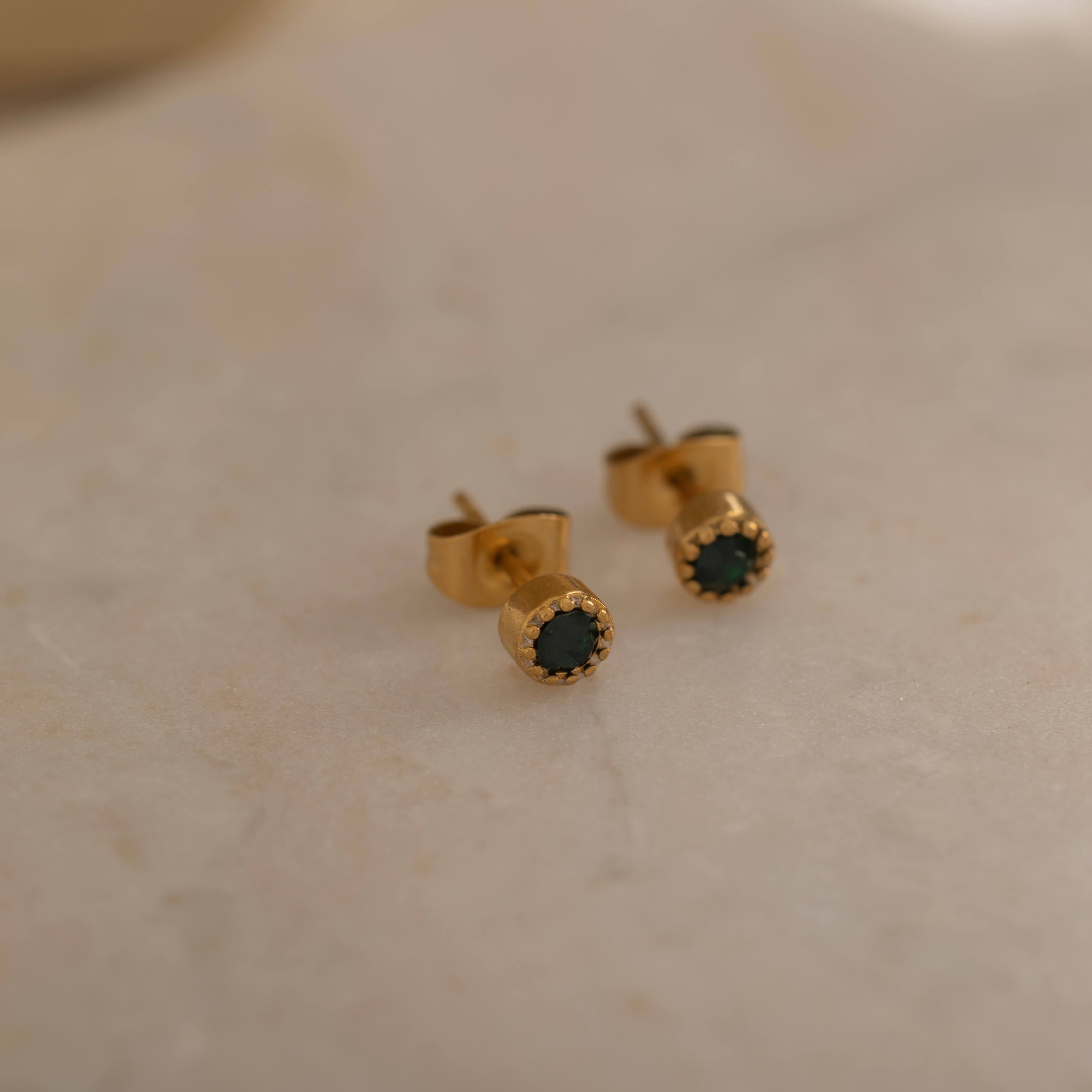 gold emerald stud earrings tarnish free