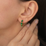 green birthstone gold baguette earrings