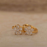 gold tarnish free flower crystal hoop earrings