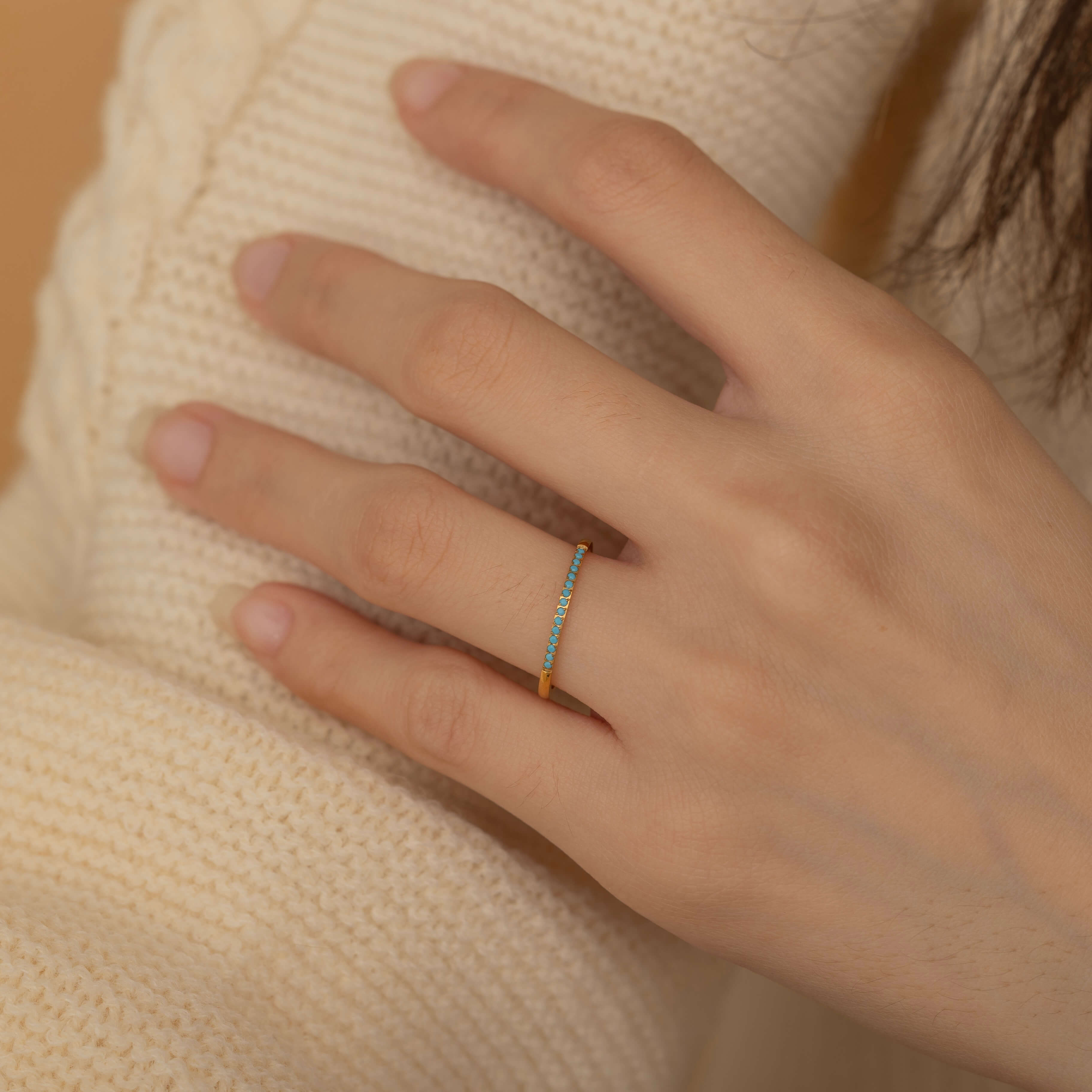 Dainty Thin Turquoise Ring for Everyday in Gold Filled