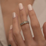 Dainty Black and White Checkered Board Band Ring 