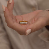 Dainty Black and White Checkered Board Band Ring 